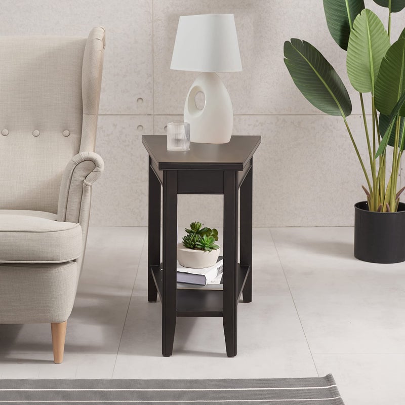 Leick Home Slate End Table, Solid Wood, Narrow Wedge Shape, Slate Tile Insets, Bottom Display Shelf, Easy-Assembly, Rustic Oak, 23.5 in. L x 17 in. W x 24 in. H, 10056 - Image 3